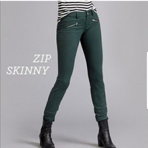 CAbi green zip skinny jeans